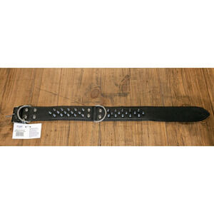 Angel Leather Black, Multi- Line Spiked Dog Collar, 26" x 2"